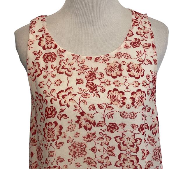 Max Studio Floral Sleeveless Top Womens Large White Maroon Blush Career Shell - Picture 2 of 9